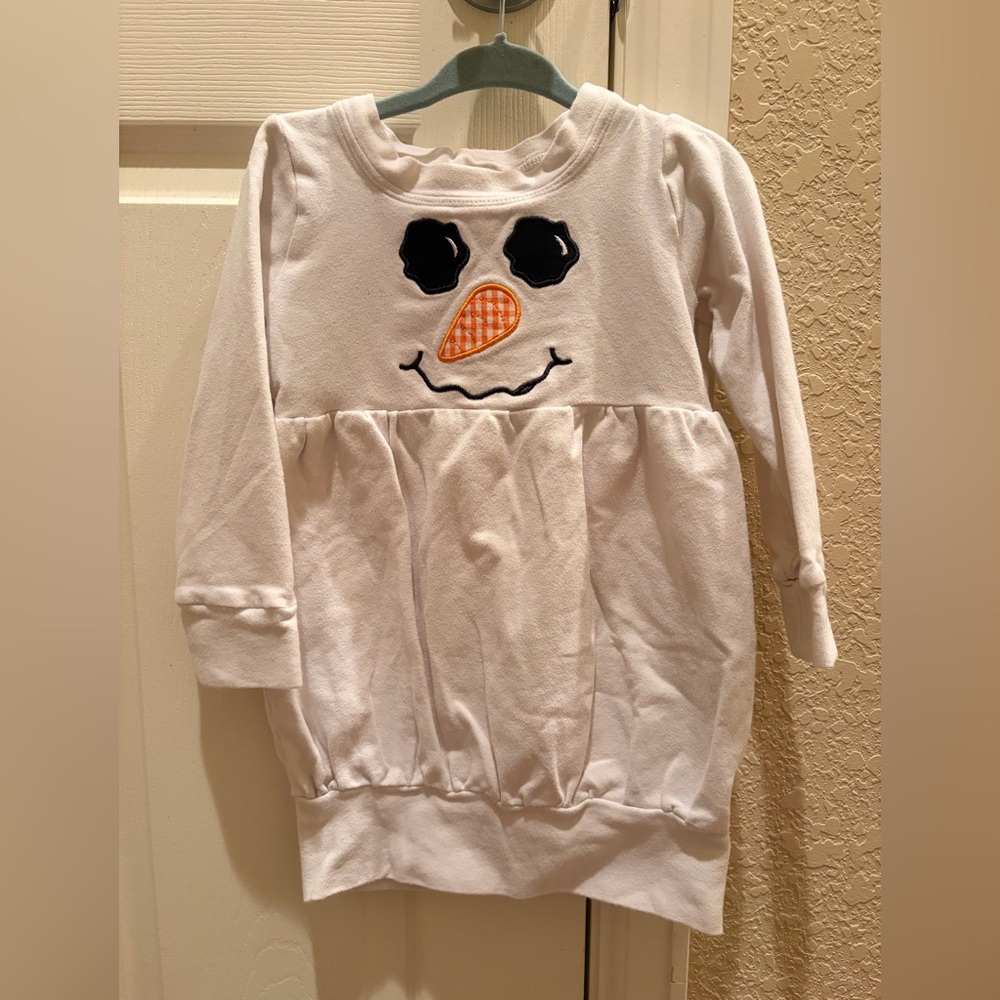 Girls' White Snowman Face Casual Dress